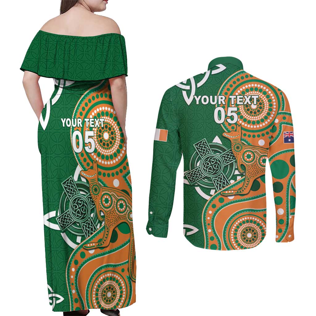 Australia And Ireland Rugby Custom Couples Matching Off Shoulder Maxi Dress and Long Sleeve Button Shirt Walllabies And Shamrock Together
