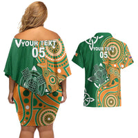 Australia And Ireland Rugby Custom Couples Matching Off Shoulder Short Dress and Hawaiian Shirt Walllabies And Shamrock Together