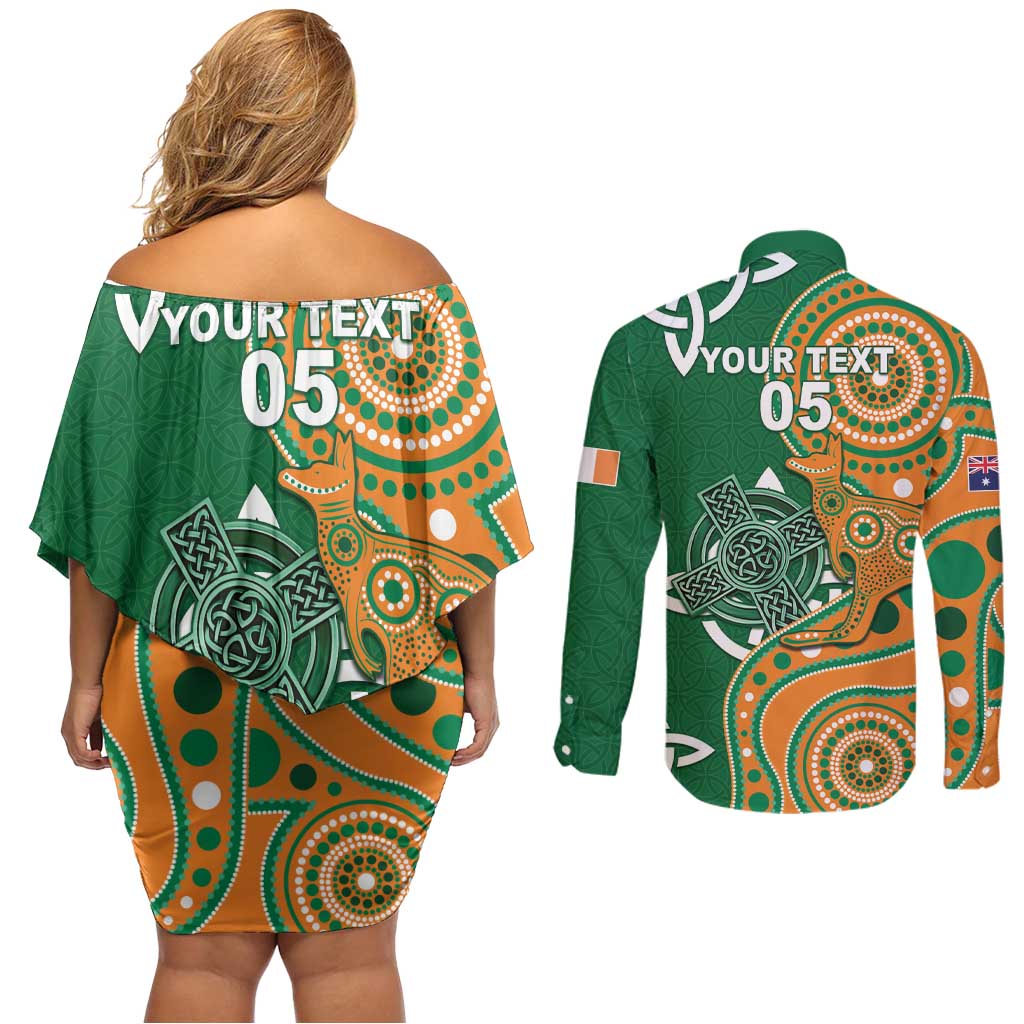 Australia And Ireland Rugby Custom Couples Matching Off Shoulder Short Dress and Long Sleeve Button Shirt Walllabies And Shamrock Together