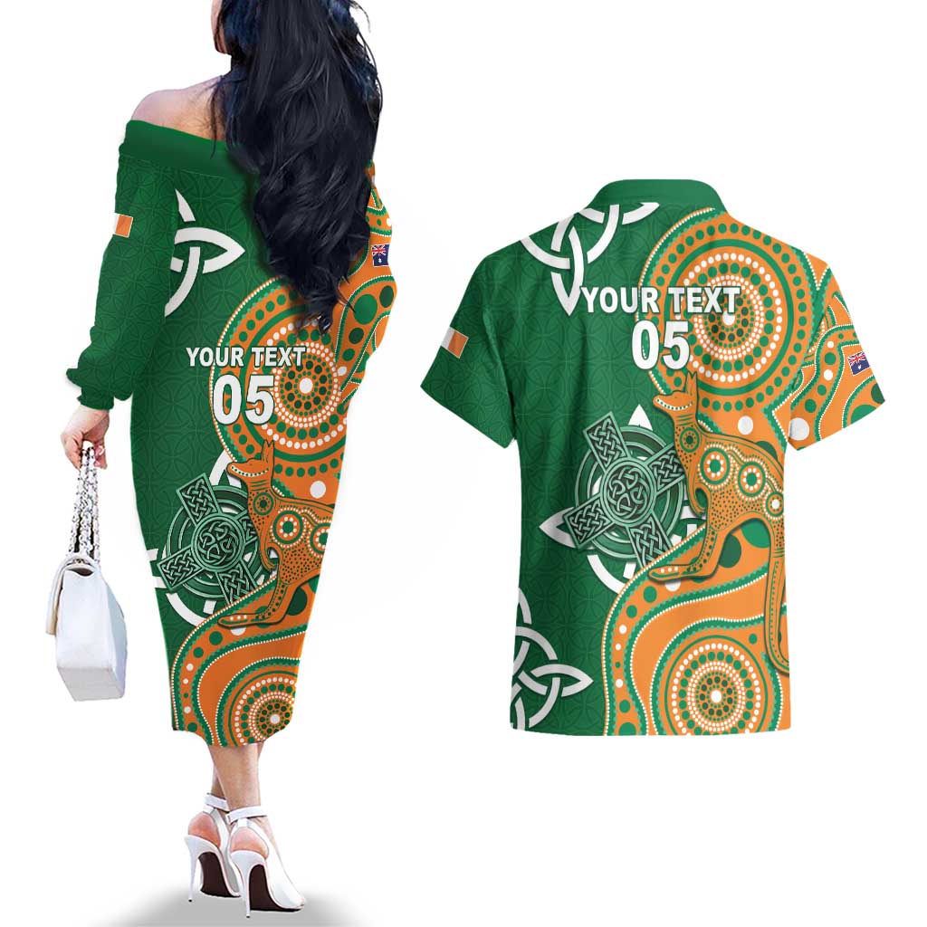 Australia And Ireland Rugby Custom Couples Matching Off The Shoulder Long Sleeve Dress and Hawaiian Shirt Walllabies And Shamrock Together