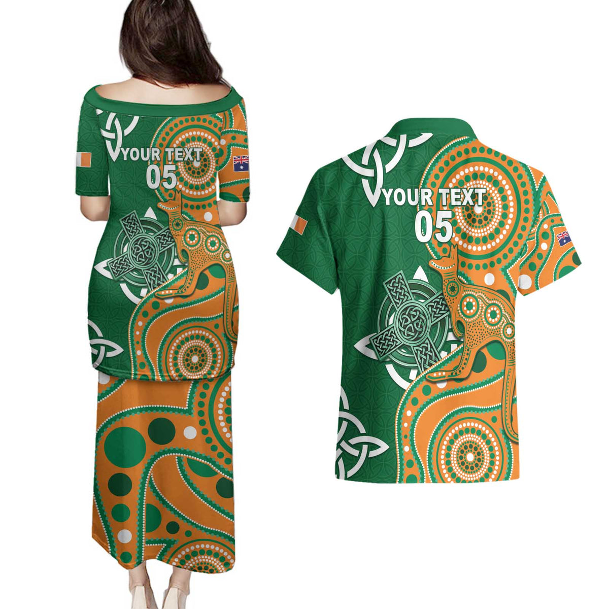 Australia And Ireland Rugby Custom Couples Matching Puletasi and Hawaiian Shirt Walllabies And Shamrock Together