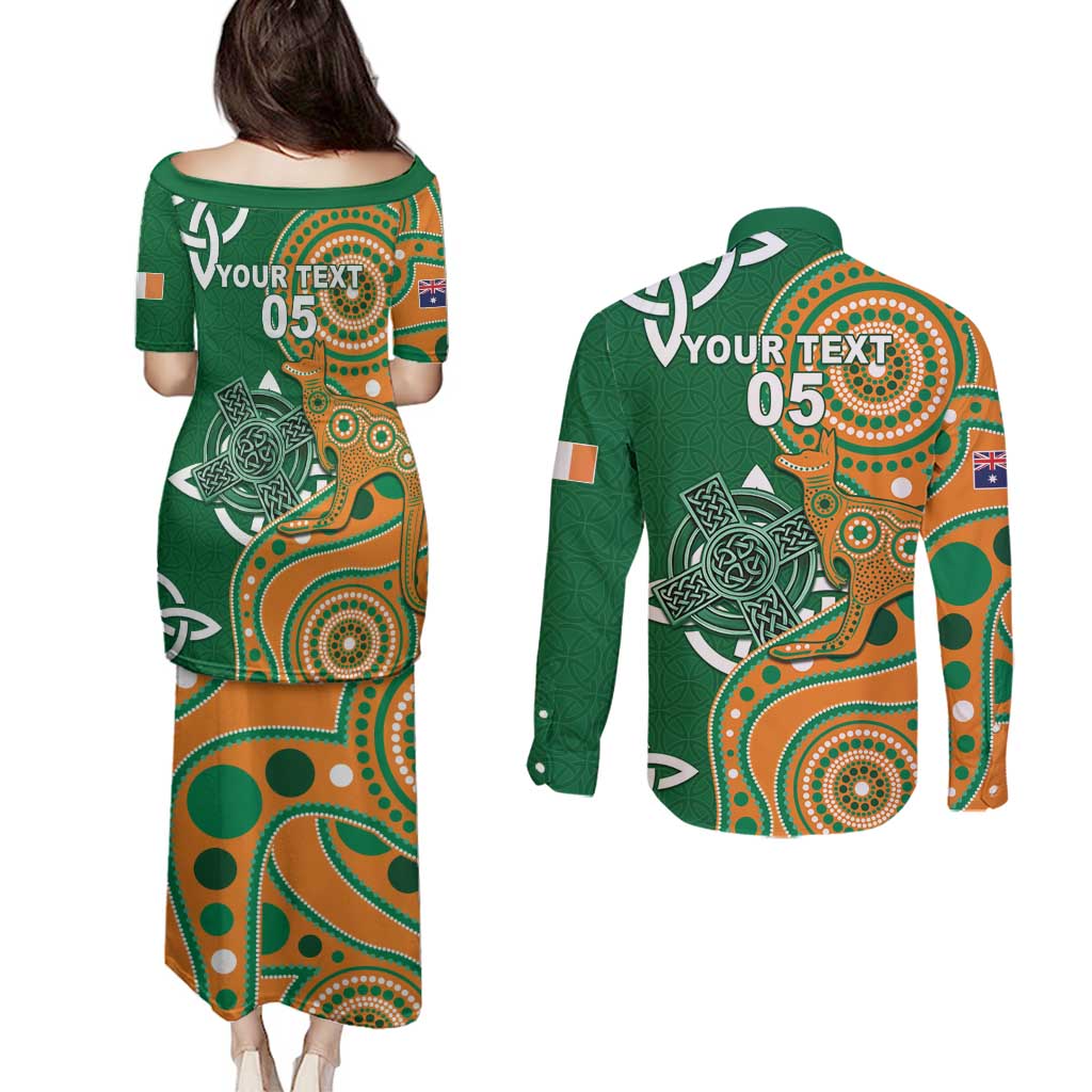 Australia And Ireland Rugby Custom Couples Matching Puletasi and Long Sleeve Button Shirt Walllabies And Shamrock Together