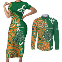 Australia And Ireland Rugby Custom Couples Matching Short Sleeve Bodycon Dress and Long Sleeve Button Shirt Walllabies And Shamrock Together