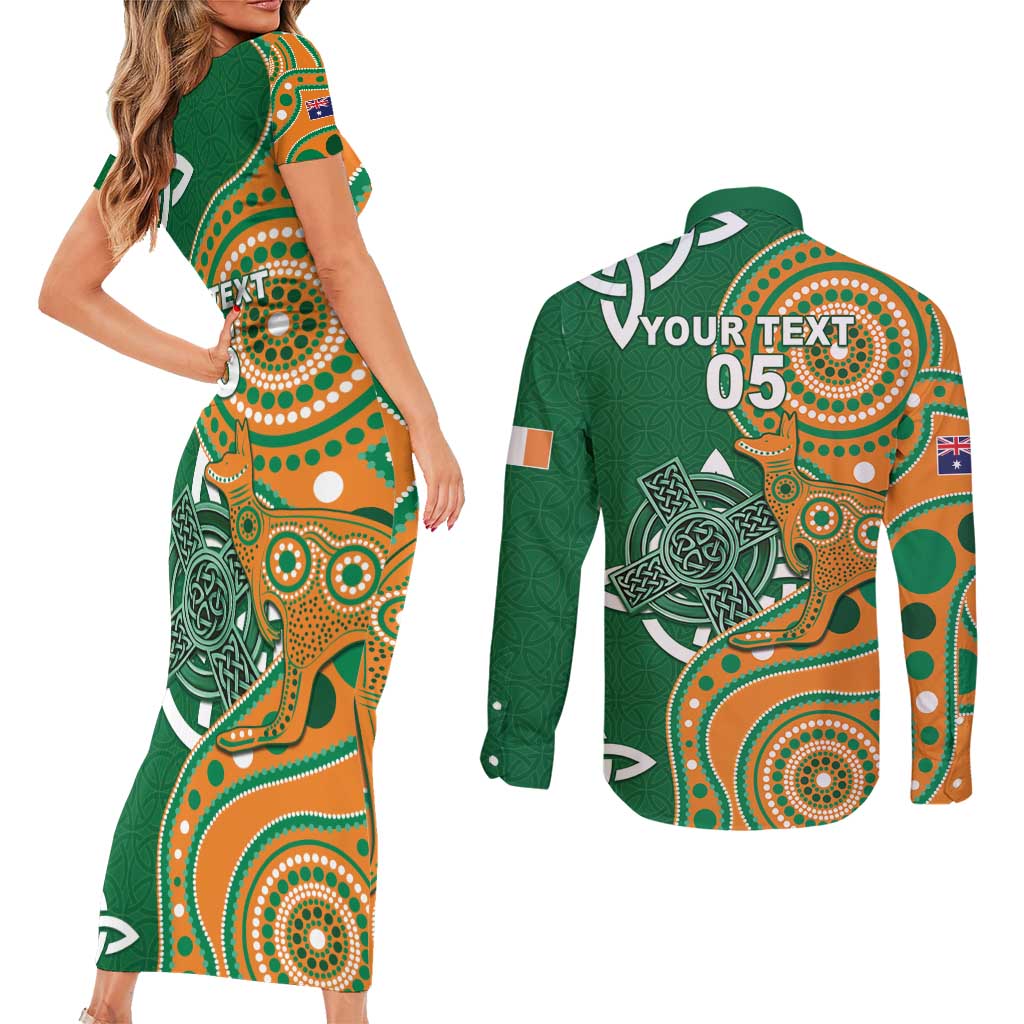Australia And Ireland Rugby Custom Couples Matching Short Sleeve Bodycon Dress and Long Sleeve Button Shirt Walllabies And Shamrock Together
