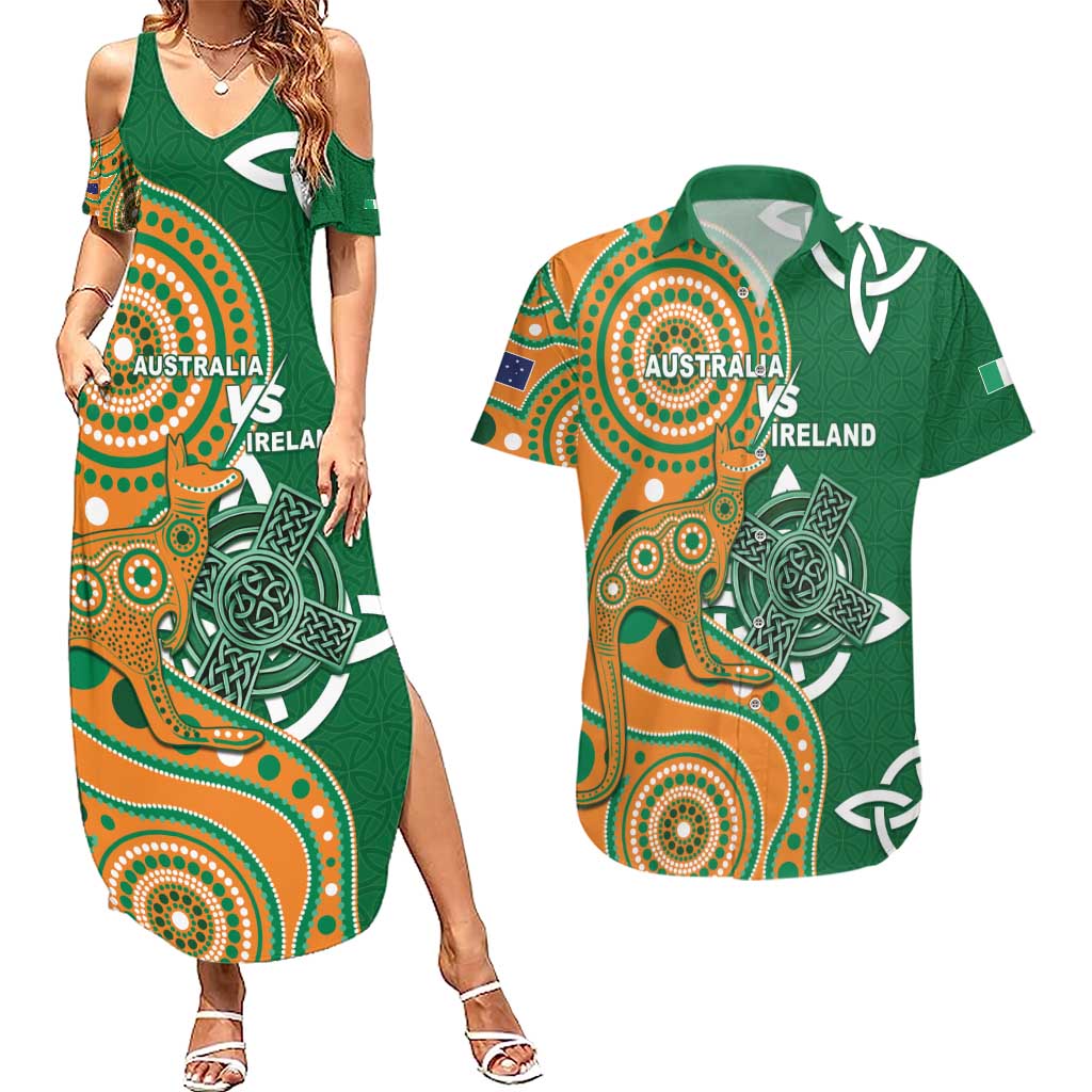 Australia And Ireland Rugby Custom Couples Matching Summer Maxi Dress and Hawaiian Shirt Walllabies And Shamrock Together