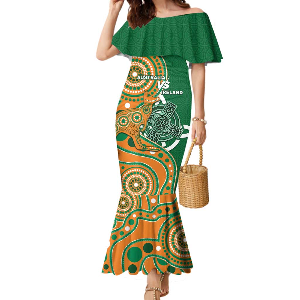 Australia And Ireland Rugby Custom Family Matching Mermaid Dress and Hawaiian Shirt Walllabies And Shamrock Together