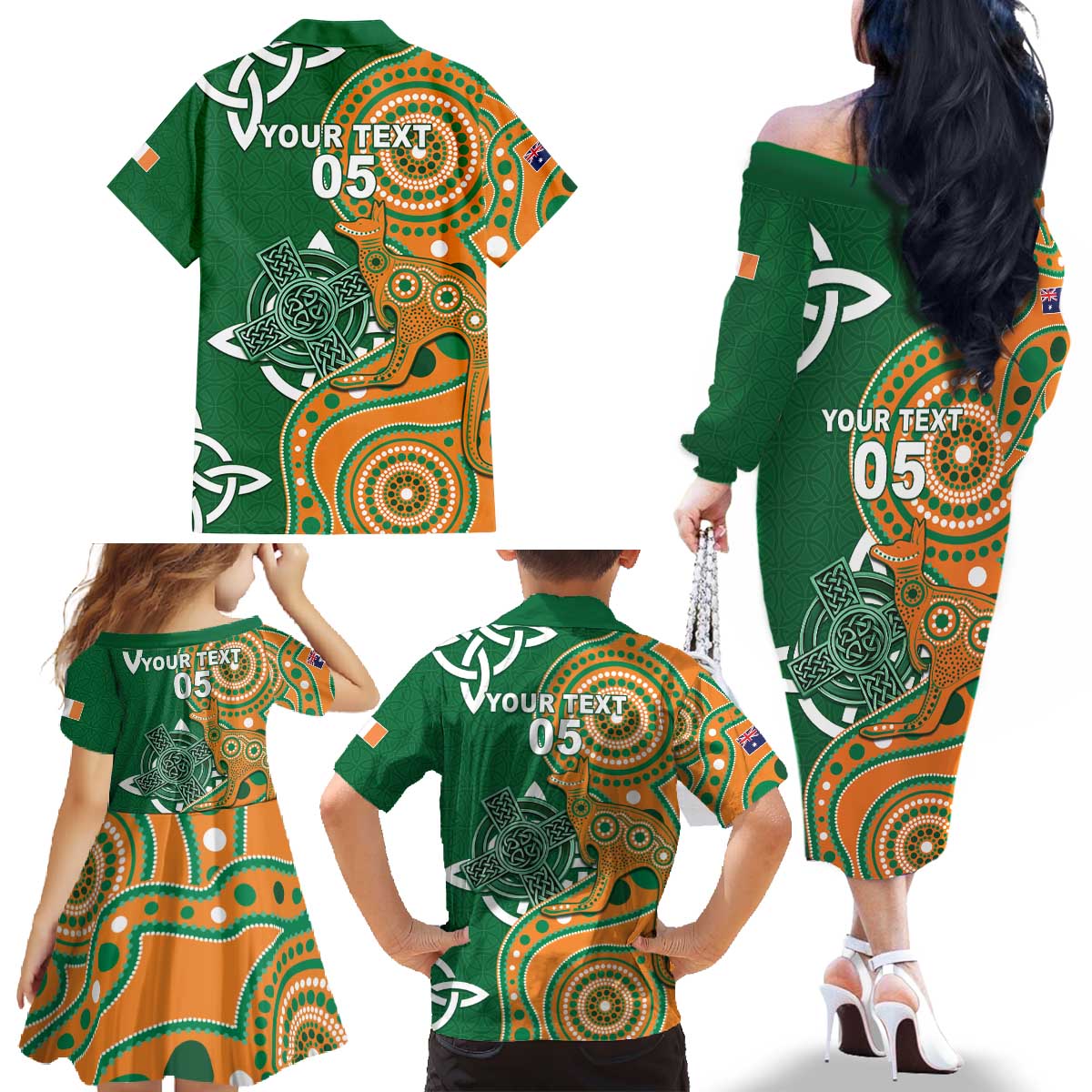 Australia And Ireland Rugby Custom Family Matching Off The Shoulder Long Sleeve Dress and Hawaiian Shirt Walllabies And Shamrock Together