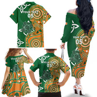 Australia And Ireland Rugby Custom Family Matching Off The Shoulder Long Sleeve Dress and Hawaiian Shirt Walllabies And Shamrock Together