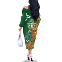 Australia And Ireland Rugby Custom Family Matching Off The Shoulder Long Sleeve Dress and Hawaiian Shirt Walllabies And Shamrock Together