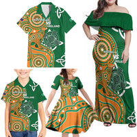 Australia And Ireland Rugby Custom Family Matching Off Shoulder Maxi Dress and Hawaiian Shirt Walllabies And Shamrock Together