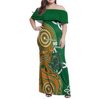 Australia And Ireland Rugby Custom Family Matching Off Shoulder Maxi Dress and Hawaiian Shirt Walllabies And Shamrock Together