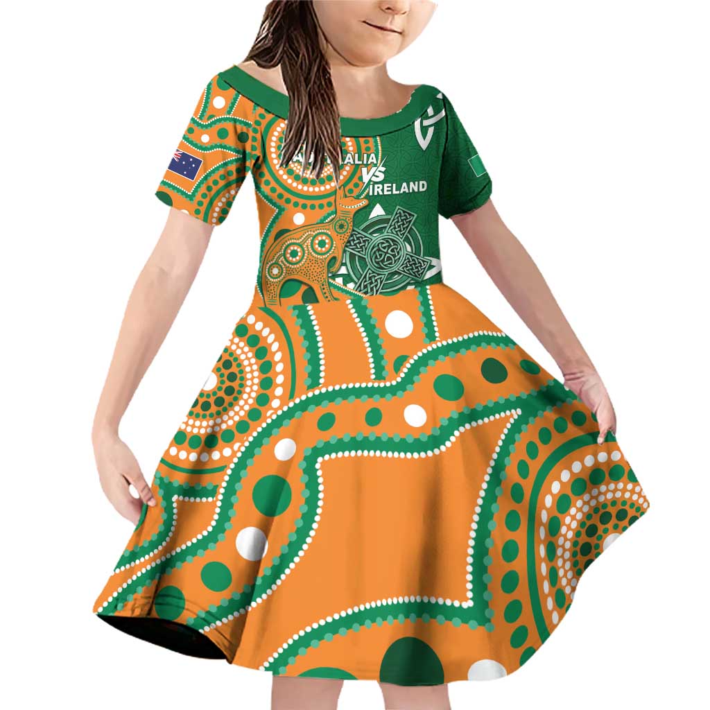 Australia And Ireland Rugby Custom Family Matching Off Shoulder Short Dress and Hawaiian Shirt Walllabies And Shamrock Together
