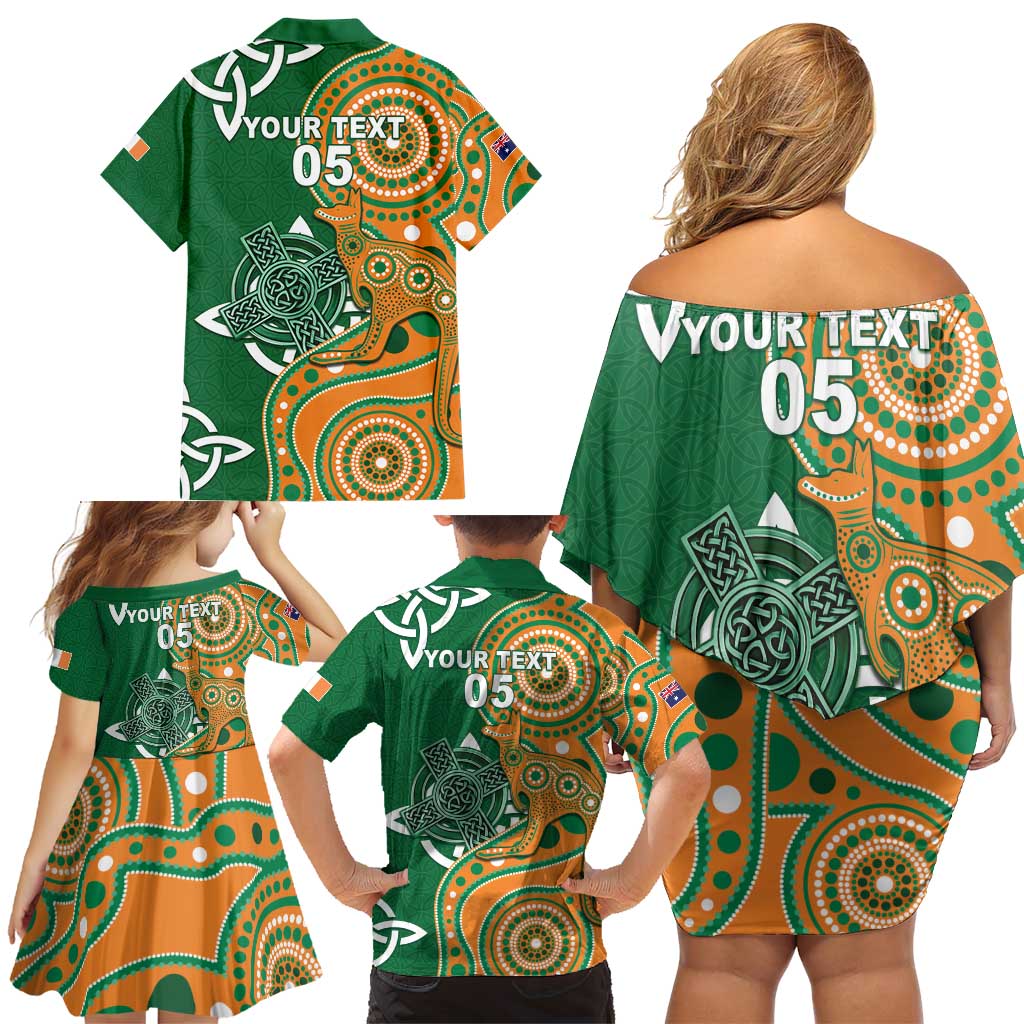 Australia And Ireland Rugby Custom Family Matching Off Shoulder Short Dress and Hawaiian Shirt Walllabies And Shamrock Together