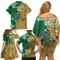 Australia And Ireland Rugby Custom Family Matching Off Shoulder Short Dress and Hawaiian Shirt Walllabies And Shamrock Together