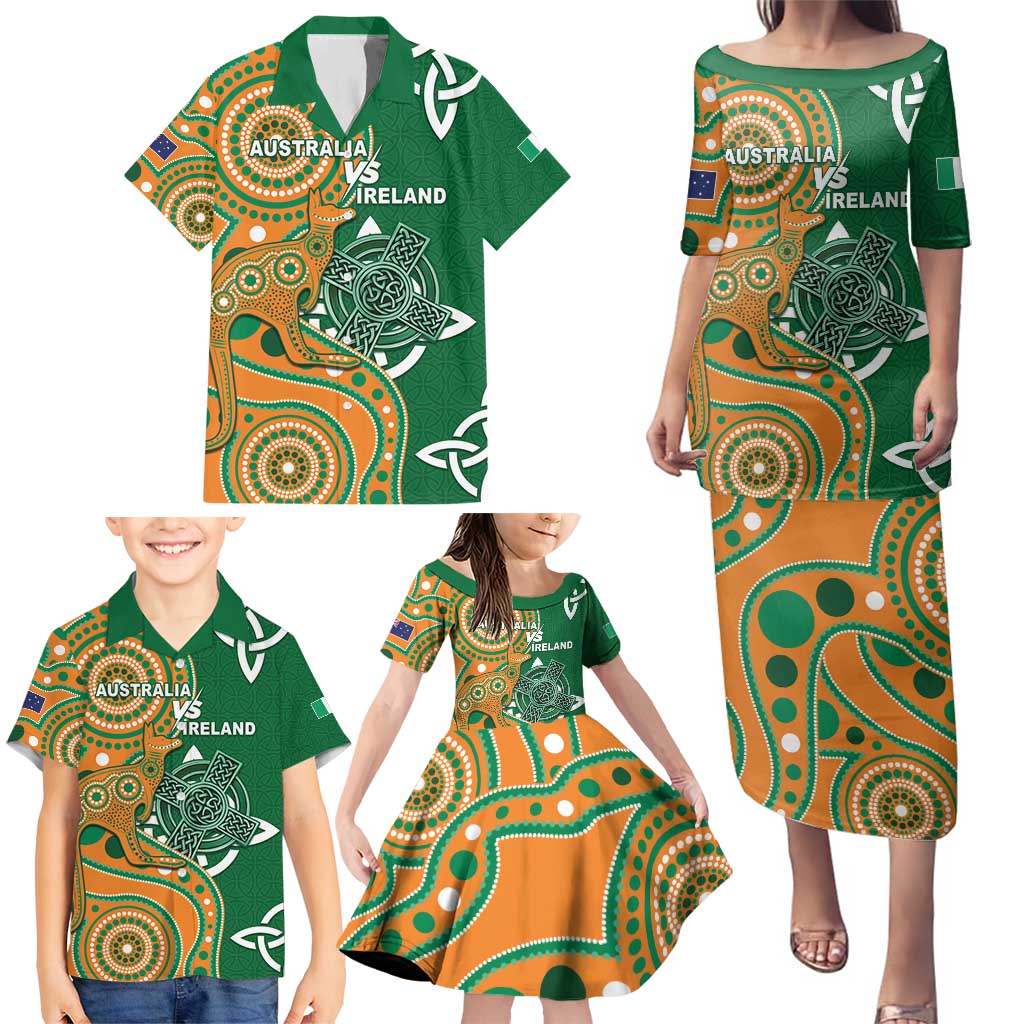 Australia And Ireland Rugby Custom Family Matching Puletasi and Hawaiian Shirt Walllabies And Shamrock Together