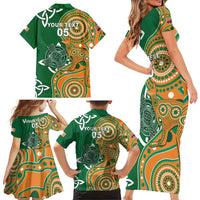 Australia And Ireland Rugby Custom Family Matching Short Sleeve Bodycon Dress and Hawaiian Shirt Walllabies And Shamrock Together