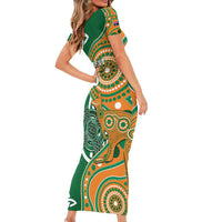 Australia And Ireland Rugby Custom Family Matching Short Sleeve Bodycon Dress and Hawaiian Shirt Walllabies And Shamrock Together