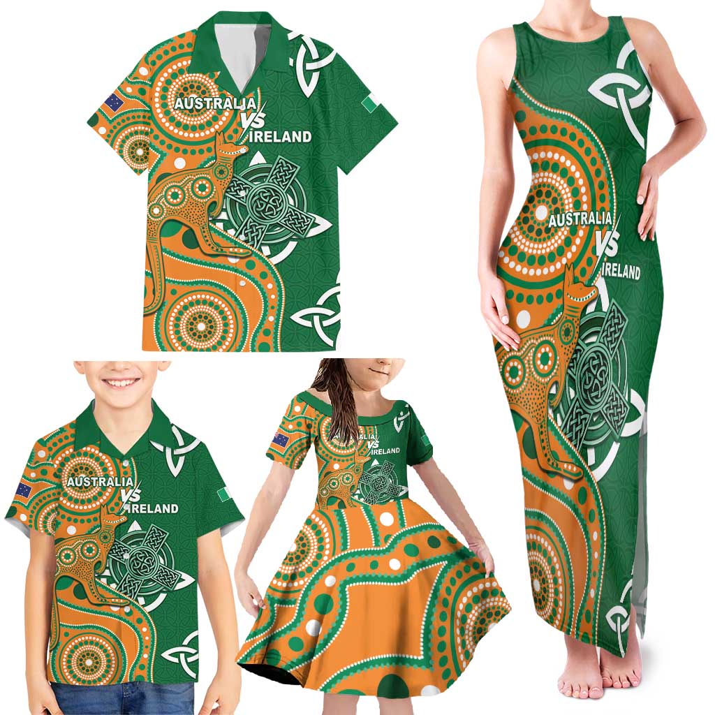 Australia And Ireland Rugby Custom Family Matching Tank Maxi Dress and Hawaiian Shirt Walllabies And Shamrock Together