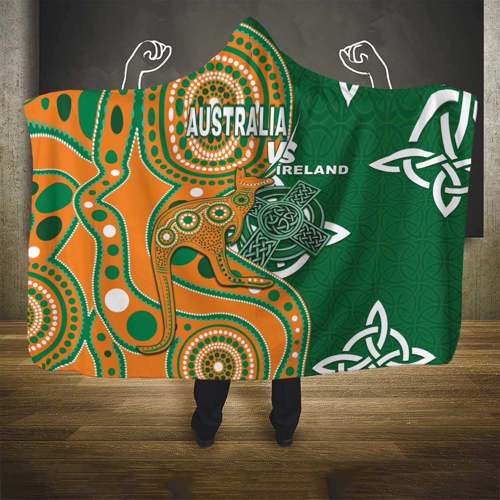 Australia And Ireland Rugby Hooded Blanket Walllabies And Shamrock Together