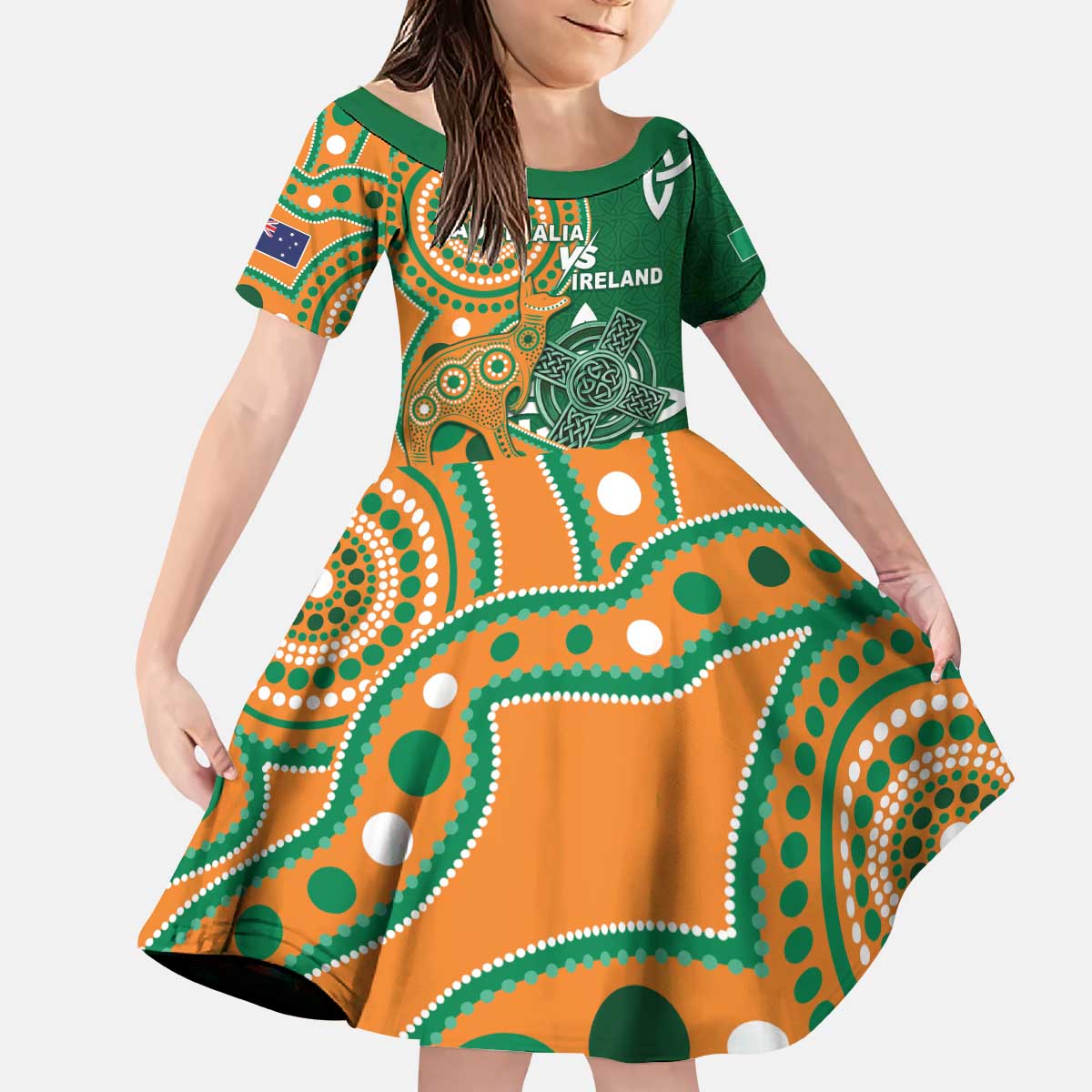 Australia And Ireland Rugby Custom Kid Short Sleeve Dress Walllabies And Shamrock Together