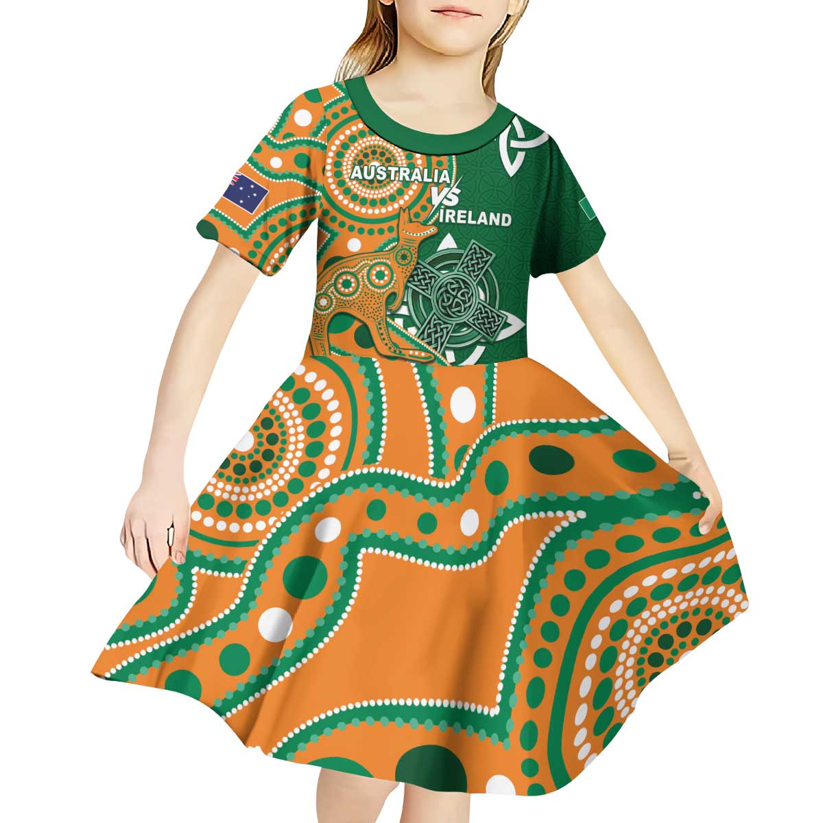 Australia And Ireland Rugby Custom Kid Short Sleeve Dress Walllabies And Shamrock Together