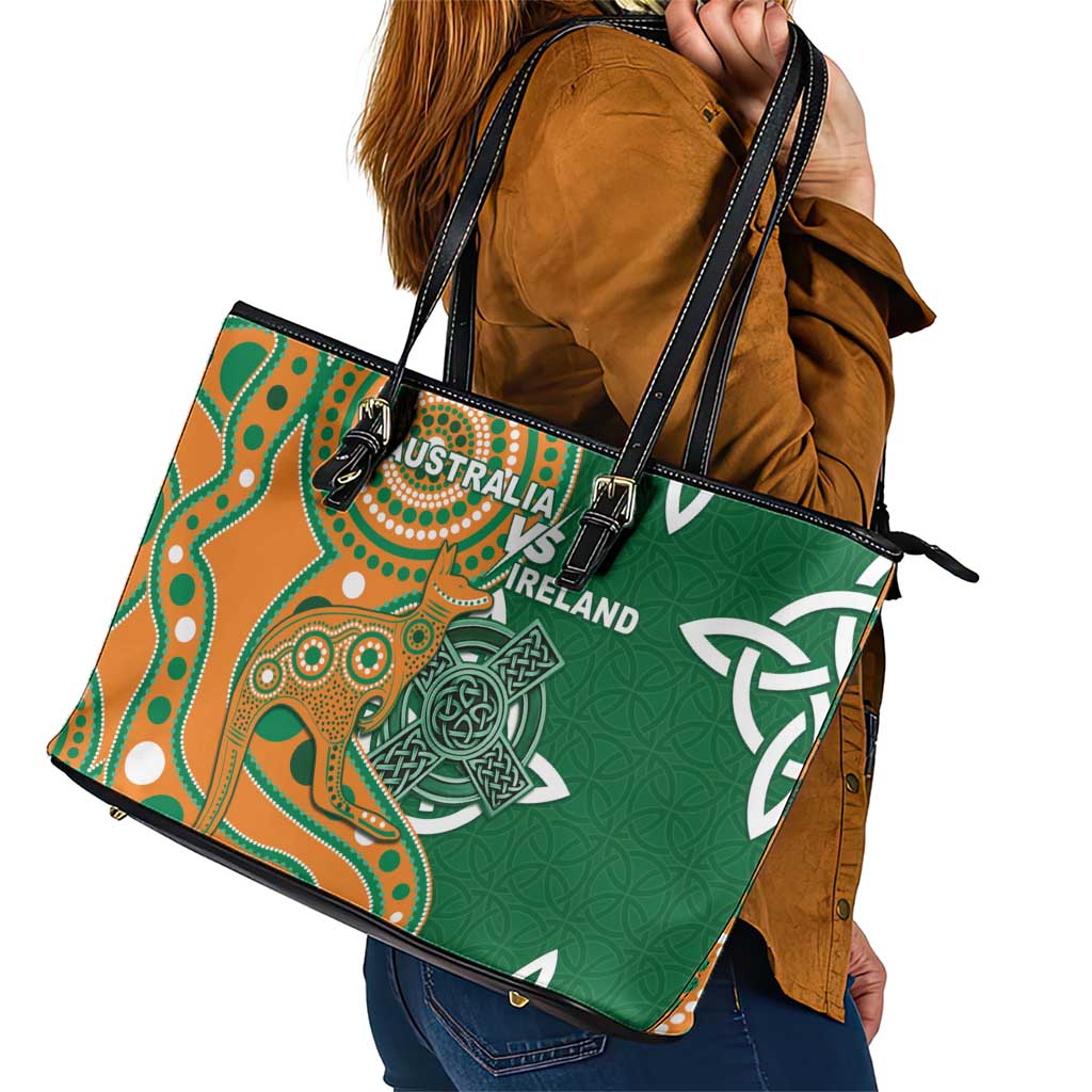 Australia And Ireland Rugby Leather Tote Bag Walllabies And Shamrock Together