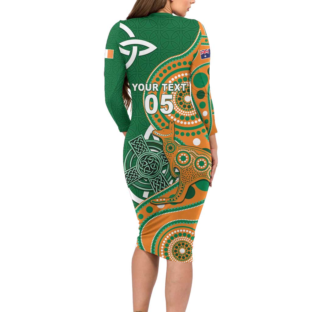 Australia And Ireland Rugby Custom Long Sleeve Bodycon Dress Walllabies And Shamrock Together