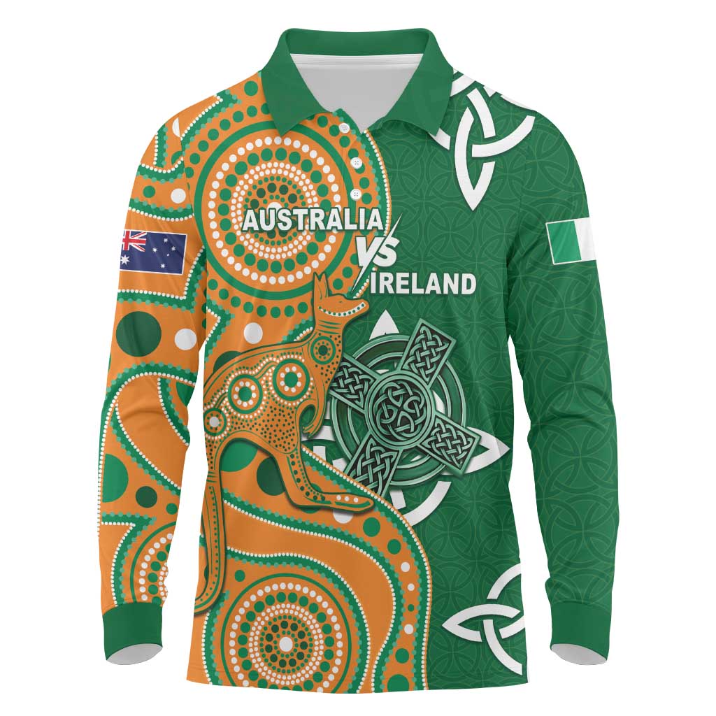 Australia And Ireland Rugby Custom Long Sleeve Polo Shirt Walllabies And Shamrock Together