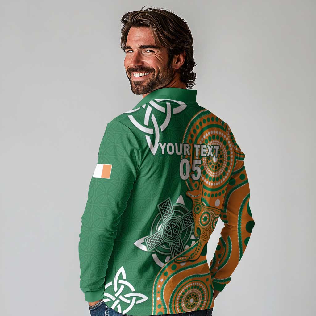 Australia And Ireland Rugby Custom Long Sleeve Polo Shirt Walllabies And Shamrock Together