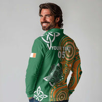 Australia And Ireland Rugby Custom Long Sleeve Polo Shirt Walllabies And Shamrock Together