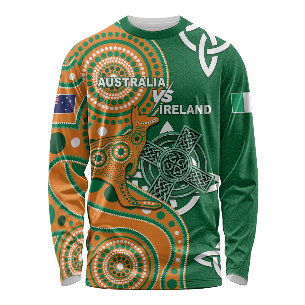 Australia And Ireland Rugby Custom Long Sleeve Shirt Walllabies And Shamrock Together