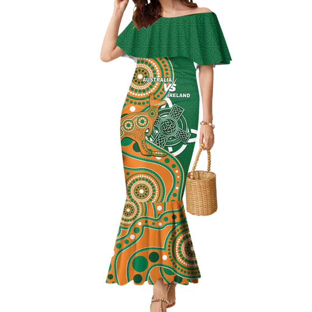 Australia And Ireland Rugby Custom Mermaid Dress Walllabies And Shamrock Together