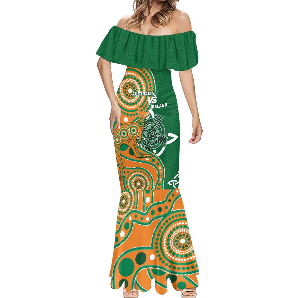 Australia And Ireland Rugby Custom Mermaid Dress Walllabies And Shamrock Together