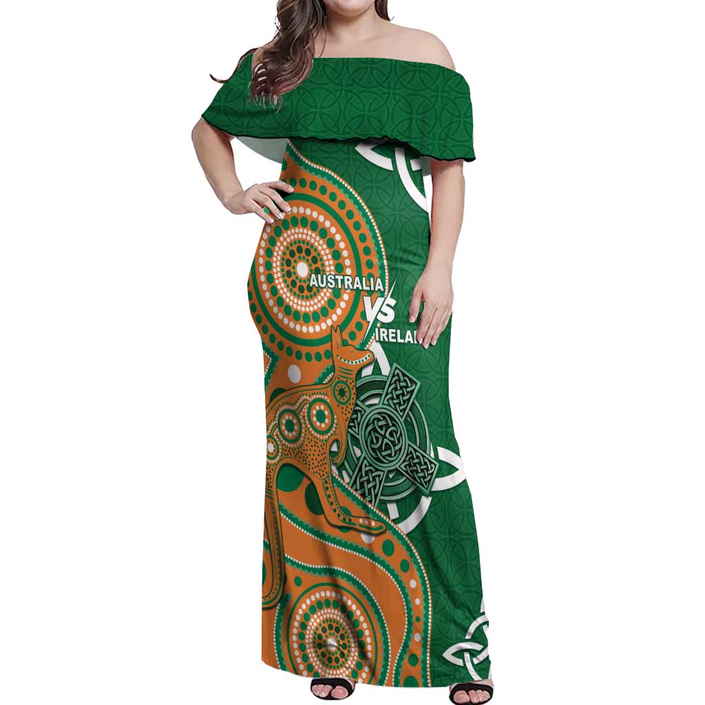 Australia And Ireland Rugby Custom Off Shoulder Maxi Dress Walllabies And Shamrock Together