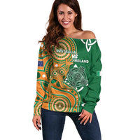 Australia And Ireland Rugby Custom Off Shoulder Sweater Walllabies And Shamrock Together