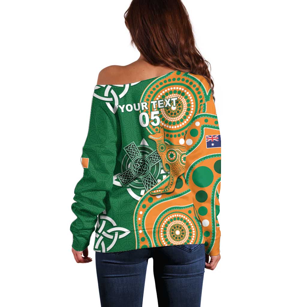 Australia And Ireland Rugby Custom Off Shoulder Sweater Walllabies And Shamrock Together