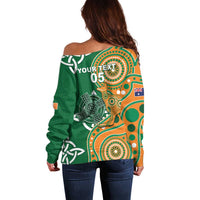 Australia And Ireland Rugby Custom Off Shoulder Sweater Walllabies And Shamrock Together