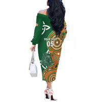 Australia And Ireland Rugby Custom Off The Shoulder Long Sleeve Dress Walllabies And Shamrock Together