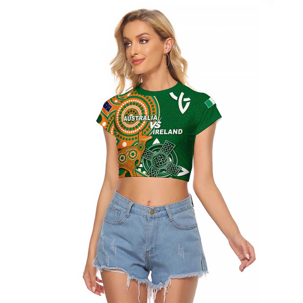 Australia And Ireland Rugby Custom Raglan Cropped T Shirt Walllabies And Shamrock Together