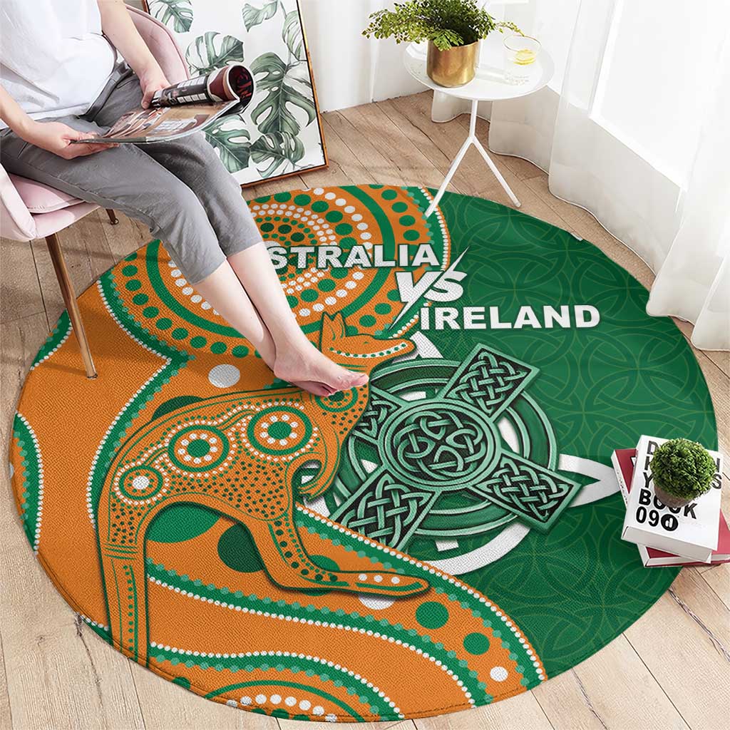 Australia And Ireland Rugby Round Carpet Walllabies And Shamrock Together