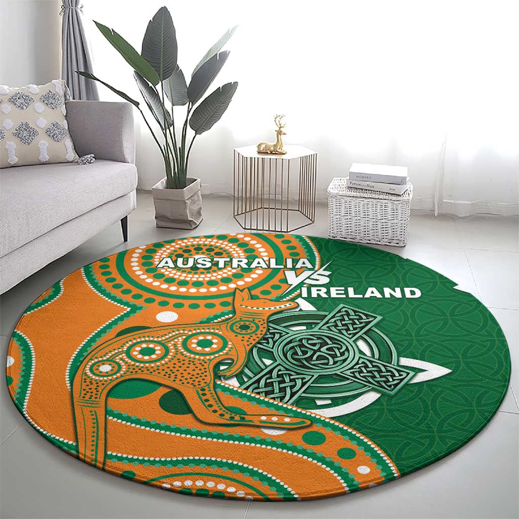 Australia And Ireland Rugby Round Carpet Walllabies And Shamrock Together