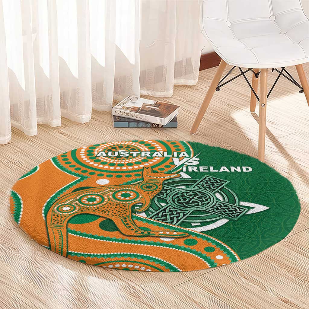 Australia And Ireland Rugby Round Carpet Walllabies And Shamrock Together