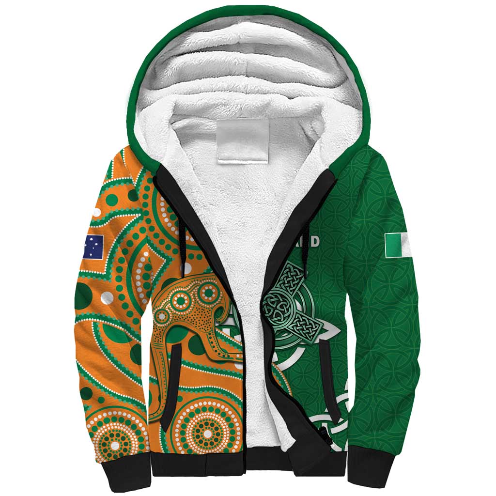 Australia And Ireland Rugby Custom Sherpa Hoodie Walllabies And Shamrock Together