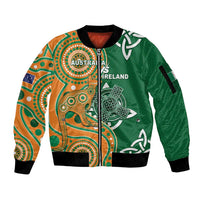 Australia And Ireland Rugby Custom Sleeve Zip Bomber Jacket Walllabies And Shamrock Together