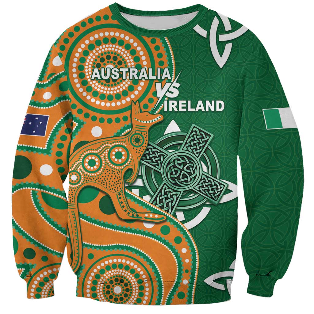 Australia And Ireland Rugby Custom Sweatshirt Walllabies And Shamrock Together