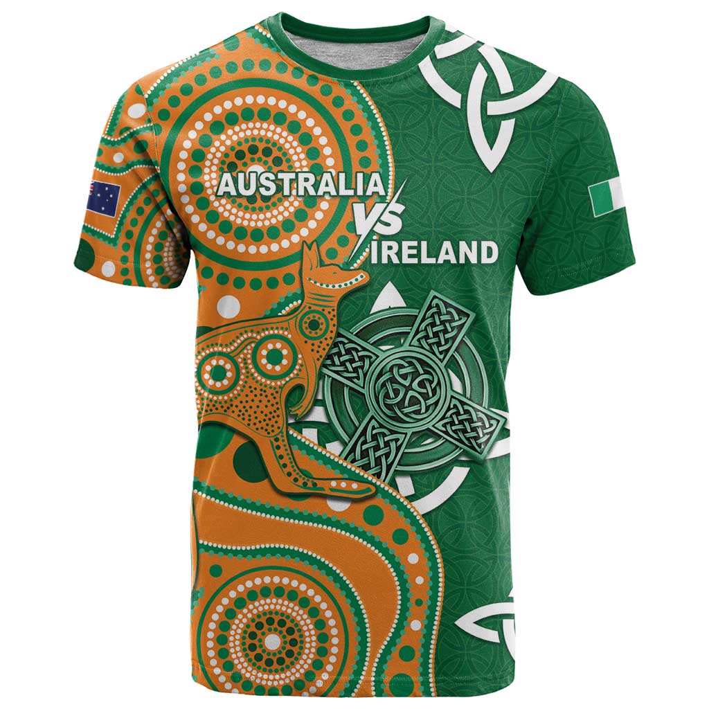 Australia And Ireland Rugby Custom T Shirt Walllabies And Shamrock Together