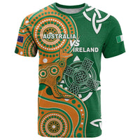 Australia And Ireland Rugby Custom T Shirt Walllabies And Shamrock Together