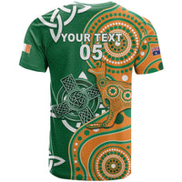Australia And Ireland Rugby Custom T Shirt Walllabies And Shamrock Together