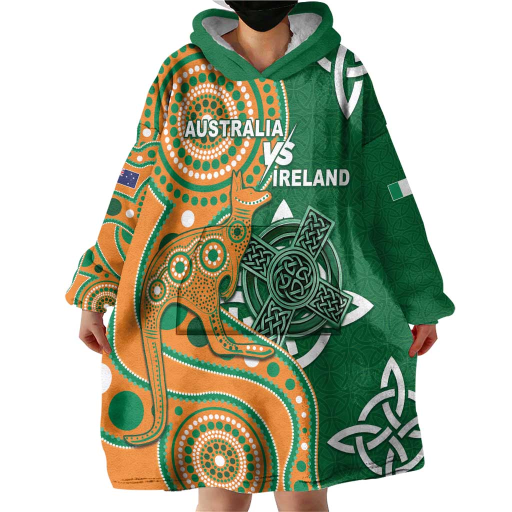 Australia And Ireland Rugby Custom Wearable Blanket Hoodie Walllabies And Shamrock Together