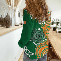 Australia And Ireland Rugby Custom Women Casual Shirt Walllabies And Shamrock Together